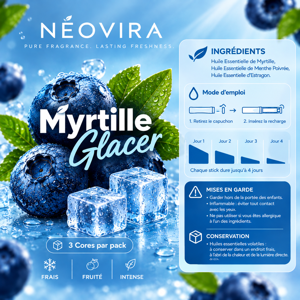 Saveur Myrtille glacée : sachet de recharges Néovira